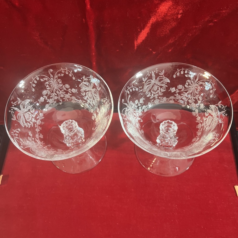 set of 2 Heisey‎ Etched glass Orchid sherbets Champagne goblets - Picture 2 of 8